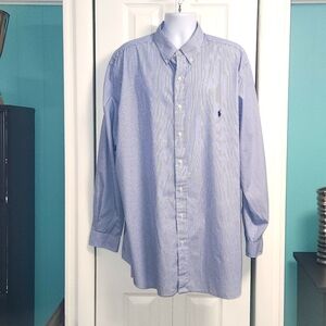 Men's Ralph Lauren LS Buttondown Shirt 2XLT Blue and White Stripe